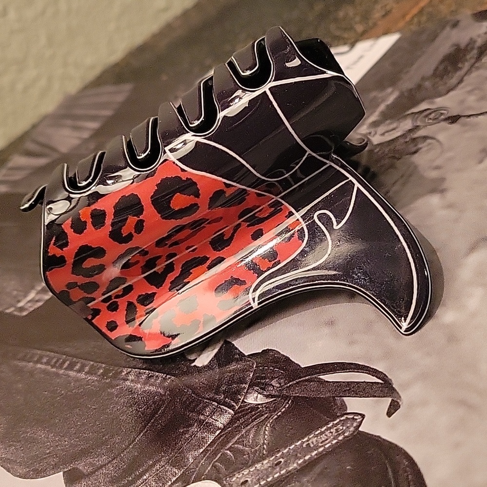 Cowboy Boot Claw Hairclips / Leopard Hot Pink